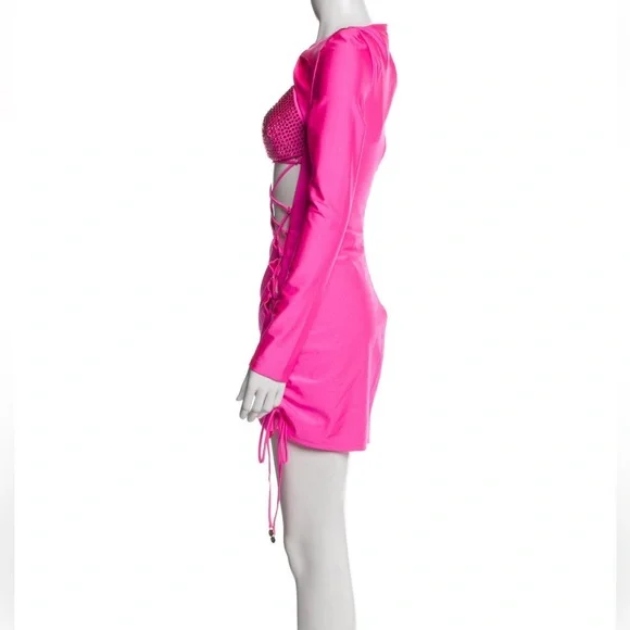 DUNDAS Vibrant Pink Mini Dress with Cut-Outs - Picture 2 of 3
